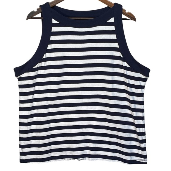 Coral Bay Woman Tank‎ Top Size 1X Navy Striped 100% Cotton Nautical - Picture 1 of 9